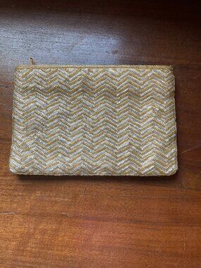 Vintage La Regale Gold and Silver Beaded Clutch Chevron Beaded Evening  Bag
